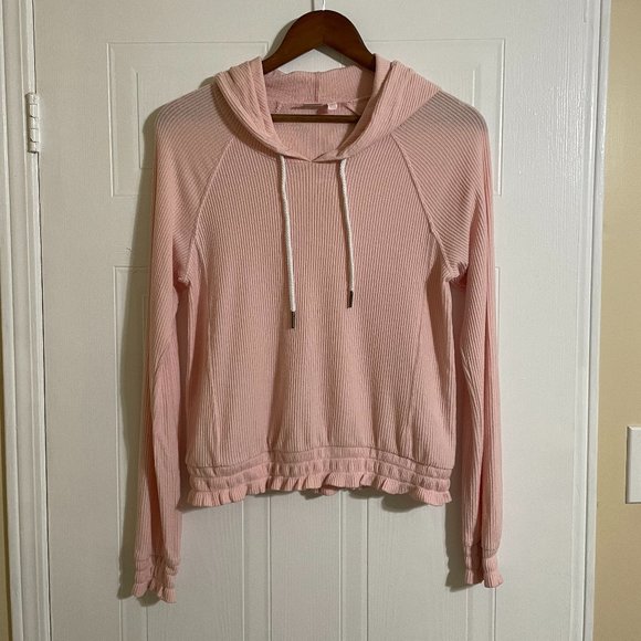 Make + Model Ribbed Pink Hoodie Sweater - Picture 1 of 4